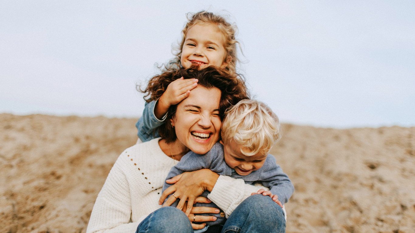 mother with kids, happy
