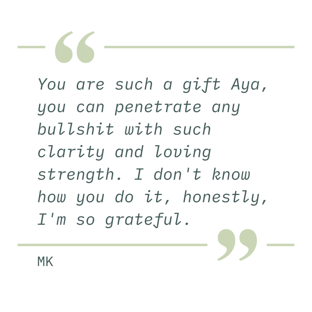 testimonial: psychotherapy and hypnosis with Aya Zebrowska